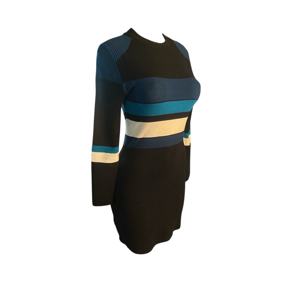Women XS Krimson Klover Sweater Dress Knit Colorblock Stripe Blue Black Ribbed